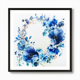 Blue Floral Wreath Art Print