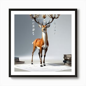 Deer With Chandelier Art Print