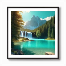 Waterfall In The Mountains 46 Art Print