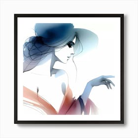 Woman In Blue Hat Art Print