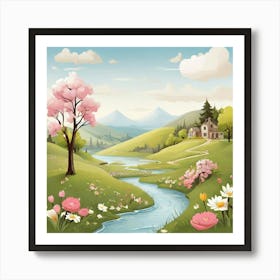 Spring Landscape art print Art Print