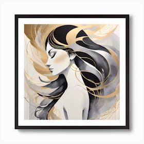 Beautiful Female Model Gold And Black Art Print