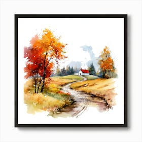 Watercolor Autumn Landscape Watercolor Painting 4 Art Print