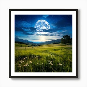 Firefly Serene Meadow Under A Mystical Moonlit Sky 35328 (2) Art Print