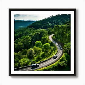 Treetop Car Scenic Tour Tourism Country Rural Green Zigzag Drive Road Background Topview Art Print