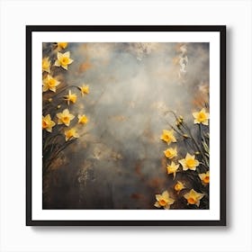 Daffodils Waving Stem Pointed Leaves Yellow Flashes Brown 8 Art Print