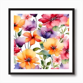 Watercolor Flowers Seamless Pattern 1 Art Print