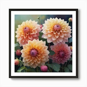 Dahlias flower plants painting art print 2 Art Print