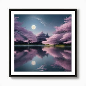 Cherry Blossoms In The Moonlight Poster