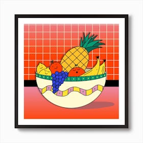 Happy Fruit Bowl Square Art Print