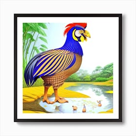 Rooster In Water 2 Art Print