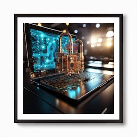 Laptop With A Padlock On It Art Print