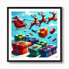 Super Kids Creativity:Santa Claus Flying Over Presents Art Print