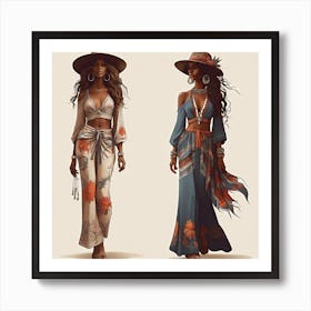 Women's silhouettes in boho style 2 Art Print