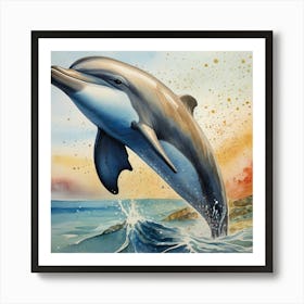 Dolphin Jumping Ocean Art Print