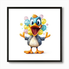 Cartoon Duck With Balloons Art Print