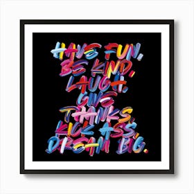 Colourful Graffiti Type Dream Big Poster In Black Square Poster