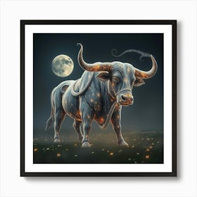 Bull In The Moonlight 15 Art Print