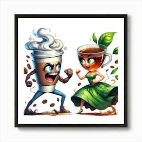 Cartoon Coffee and tea Art Print