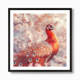 Peacock In Cherry Blossoms Art Print