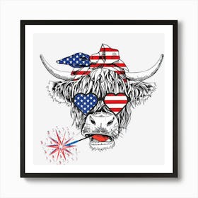 Hot Trend Cow 4th Of July Patriotic Heifer Highland Cow Art Print