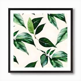 Seamless Pattern With Green Leaves 1 Art Print