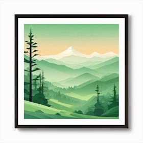 Misty mountains background in green tone 15 Art Print