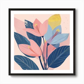 Botanical Flowers in Pink & Blue Art Print