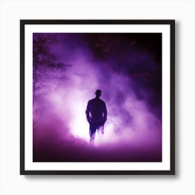 Silhouette Of A Man In Purple Smoke Art Print