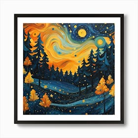 Starry Night In The Forest Art Print