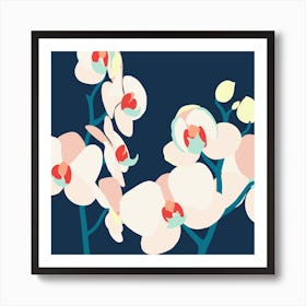 Navy Orchid Square Art Print