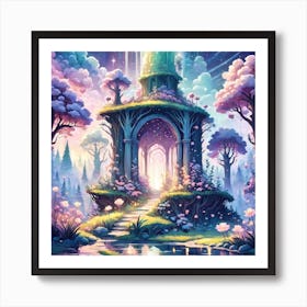 A Fantasy Forest With Twinkling Stars In Pastel Tone Square Composition 233 Art Print
