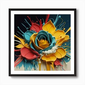 Paint Splatter Rose Art Print