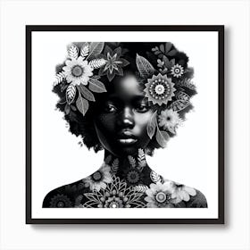 Black Woman With Flowers  Art Print  Art Print