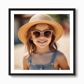 Smiling Little Girl In Straw Hat And Sunglasses 1 Art Print