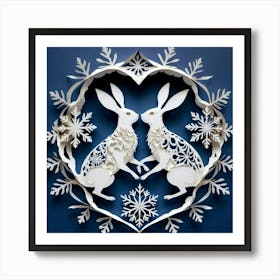 Two Rabbits In The Snow Art Print