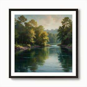 A romantic painting of a river, with soft, ethereal brushstrokes and a dreamy color scheme, evoking a sense of nostalgia and longing. Póster