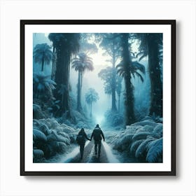 Winter Couple Walking In The Forest Art Print