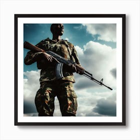 Soldier Holding An Ak-47 Art Print