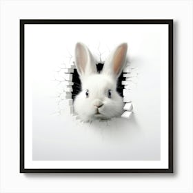 White Rabbit Peeking Through A Hole Art Print