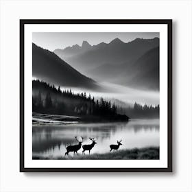 Deer In The Mist Art Print