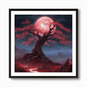 Red Tree In The Moonlight Art Print