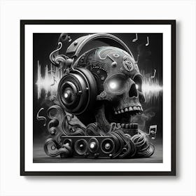 Skull With Headphones 5 Art Print