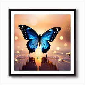 Blue Butterfly On A Computer Screen Art Print