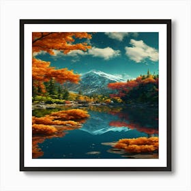 Autumn Trees In A Lake Art Print