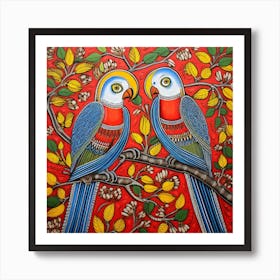 Parrots On A Branch 3 Art Print