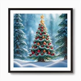 Christmas Tree In The Snow 19 Art Print