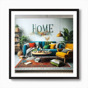 A Living Room to Love: A Realistic Painting of a Living Room Interior with a Lot of Details and Textures Art Print
