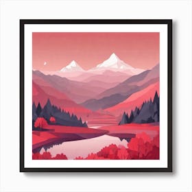 Misty mountains background in red tone 99 Art Print