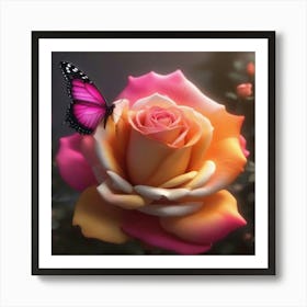 Butterfly On A Rose 4 Art Print